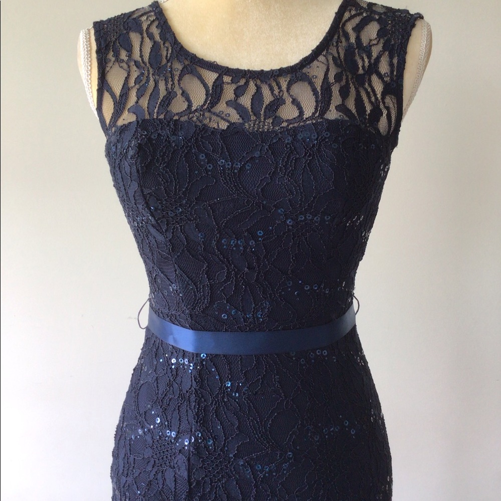 B. Darlin Navy Lace Mermaid Gown - Picture 8 of 12